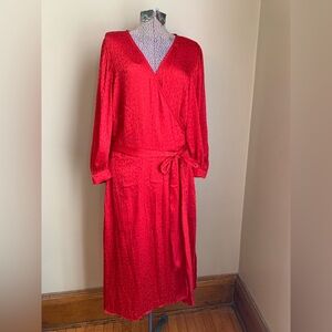 MICHAEL MICHAEL KORS Womens Red 3/4 Sleeve Midi Wrap Dress Plus 1X leopard